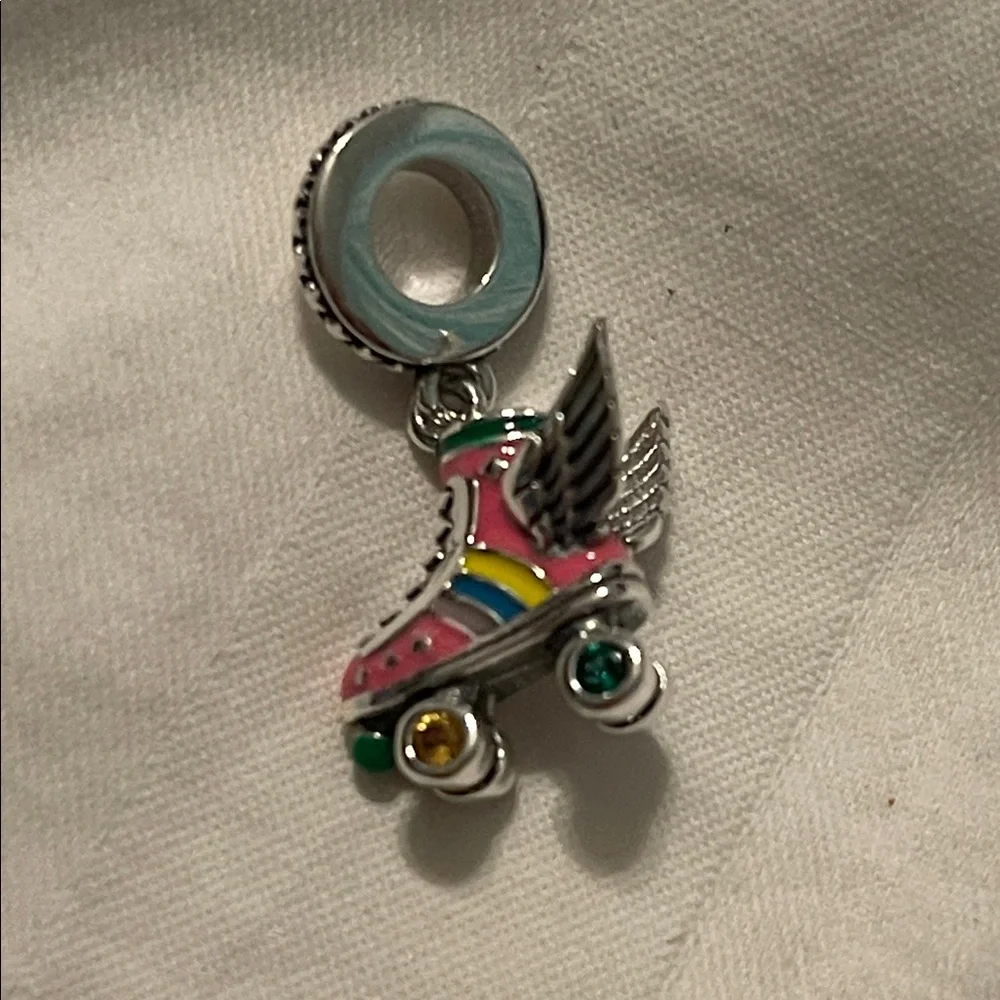 Pandora 925 Sterling Silver Colorful Roller Skate Charm Pendant with Wings - Picture 8 of 14